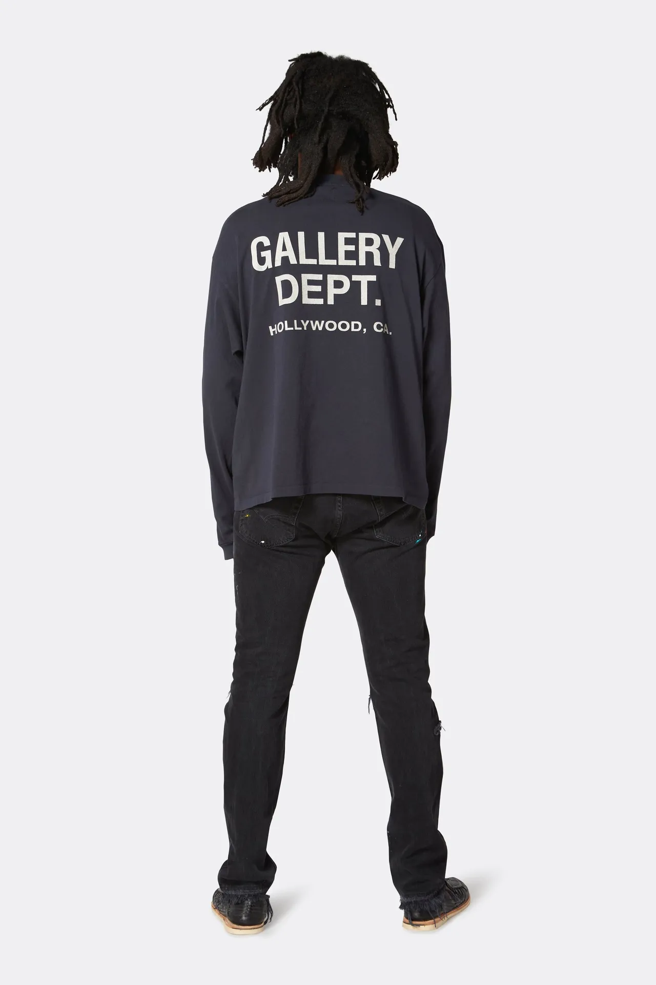 GALLERY DEPT. SOUVENIR L/S TEE Black Basic English Logo Long Sleeves Washed Black S-XL Heavy Washed Vintage Cylindrical Seamless Linen Cotton Fabric